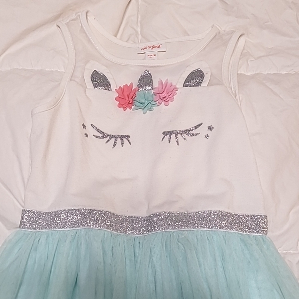 Blue and white unicorn dress size 7/8